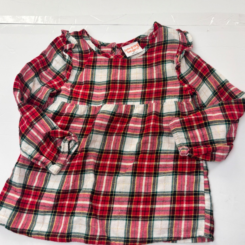 Toddler Girls 3T Red Plaid Metallic Gold Lurex‎ Ruffle Holiday Top Plaid Sparkle